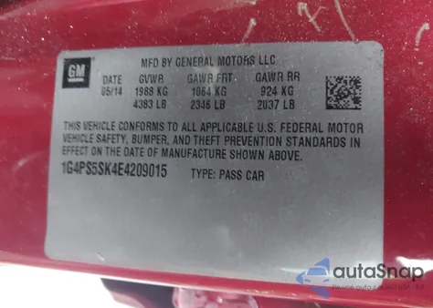 2014 Buick Verano Leather Group z USA, uszkodzony, nr VIN 1G4PS5SK4E4209015